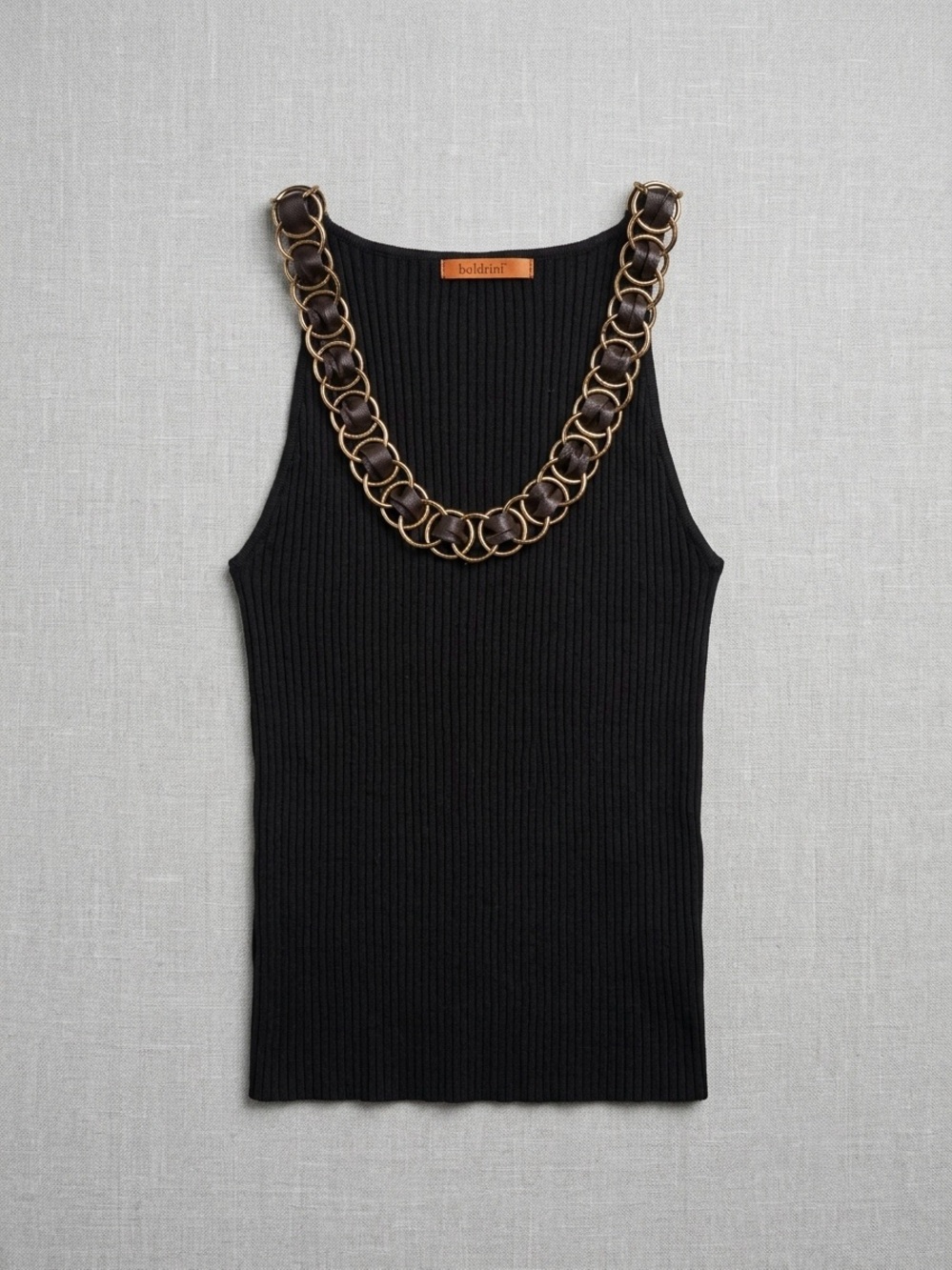 Belldini Black Ribbed Top with Orange Logo Tag